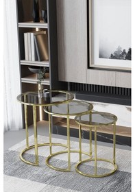 Resim Faymend C Zigon Sehpa Gold Metal - Şeffaf Füme Cam Füme 