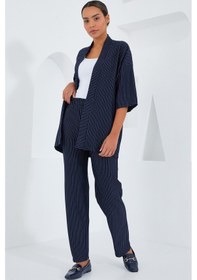 Resim Bigdart 6661 Kadın Çizgili Kimono İkili Takım - Lacivert 001 