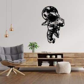 Resim Uzay Astronotu Metal Duvar Sanatı, Ay Dekoru, Siyah Siluet Tasarım, Modern Ev Dekorasyonu (28"X17"/70X43CM) 