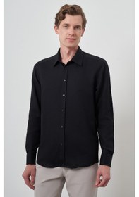 Resim Erkek Siyah Manşetli Slim Fit Sert Yaka Gömlek 25mc004031001 Siyah Siyah 