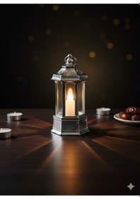 Resim Ramazan Ledli Dekoratif Fener Parlak Gümüş Renk 10 Cm Masa Ve Raf Süsü Diğer 