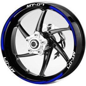 Resim Beyaz Mt-07 Yazılı 3 Parçalı Reflektif Mavi Jant Şeridi 