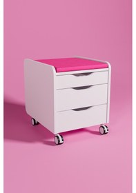 Resim Creo Mobili Çekmeceli Tekerlekli Sirius Keson, Oturulabilir Ofis Ve Ev Komodini, Beyaz/fuşya 