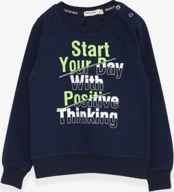 Resim Breeze Erkek Çocuk Sweatshirt Yazı Baskılı 2-6 Yaş, Lacivert Lacivert 