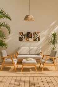 Resim Zem Pavia Çay Seti Natürel Ahşap, Sütlü Kahve (1ADET IKİLİ BERJER 2ADET TEKLİ BERJER 1ADET PUF) 