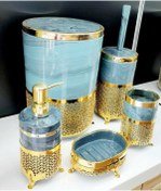 Resim MEYLACO Banyo Seti 5li Aitın Standlı Yeşil Yuvarlak Lüks Set 