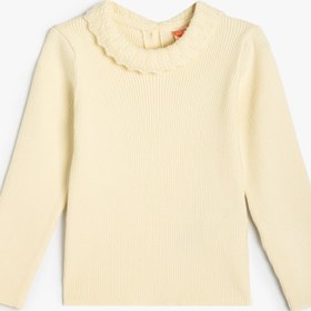 Resim Kız Bebek Basic Kazak Dik Fırfırlı Yaka Arkadan Düğmeli Uzun Kollu Ribanalı 