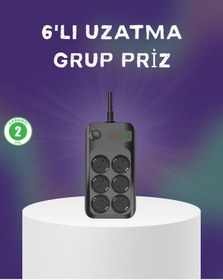 Resim Universal 6 Prizli Çoklu Uzatma Kablosu Usb Type-c Hızlı Şarj Termal Koruma 