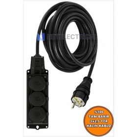 Resim Kauçuk 3'lü Topraklı Grup Priz Uzatma Kablosu 65 Metre 3x2.5 Mm² Ttr Kalın Siyah Kablolu 65 Metre 