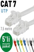 Resim IRENIS 5 Adet 7,5 Metre Cat7 Utp Kablo Ethernet Network Internet Lan Kablosu, Beyaz 