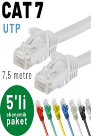 Resim IRENIS 5 Adet 7,5 Metre Cat7 Utp Kablo Ethernet Network Internet Lan Kablosu, Beyaz 