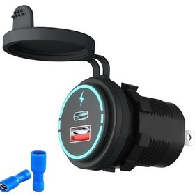 Resim 12v-24v Araç Şarj Cihazı, Usb Qc3.0 Ve Type-c Çıkışı, Ip66 Su Geçirmez, Delme Montajlı 2.9cm Delik Çapı 