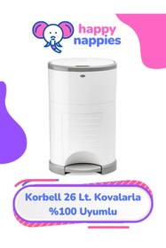 Resim HappyNappies Korbell 26lt Uyumlu Yerli Malı Bebek Bezi Çöp Poşeti - 3 Paket - 2100 Bebek Bezi Kapasitesi 