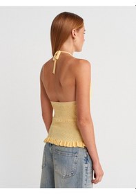 Resim Dilvin 10796 Halter Bağlamalı Yaka Fırfır Dokulu Triko Bluz-sarı Sari 
