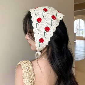 Resim 1 adet Bohemian Kiraz Baskılı Kadın Başörtüsü - Şık Nefes Alabilen Polyester Baş Bandı, Kırmızı Kirazlar ve Yeşil Yapraklı, Günlük Kullanım ve Festivaller İçin Mükemmel, Festivaller İçin Başlık | Bohem Tarzı | Dokuma Dokusu 