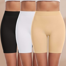 Resim 3 adet Katı Dikişsiz Yüksek Bel Karın Kontrol Boyshorts, Basit Rahat Nefes Alabilir Esnek Intimates Külot, Kadın İç Giyim ve İç Giyim 