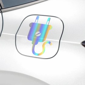 Resim Elektirikli Araba Şarj Etiketi Yapıştırması Depo Kapağı Uyarısı 13 cm Hologram 