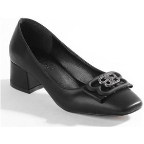 Resim Paris Siyah Cilt Kadın Aksesuarlı Kısa Topuklu Ayakkabı A2-siyah Siyah 