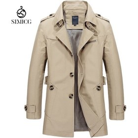 Resim Erkek Sonbahar/kış Günlük Orta Uzunlukta Saf Pamuklu Yıkanmış Trençkot Haki 