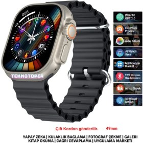 Resim Watch 10 Series HK10 Ultra 3 Amoled Ekran G-Sensör 2.02 Inç Yapay Zekalı Kulaklık Eşleştirmeli Akıllı Saat 