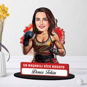 Resim Kişiye Özel Kadın Kick Bokscuya Hediye Karikatürlü Biblo 