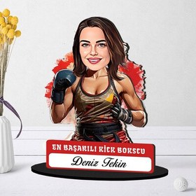 Resim Kişiye Özel Kadın Kick Bokscuya Hediye Karikatürlü Biblo 