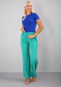 Resim Moda Bayan Penye Bol Paça Pantolon Yeşil Yeşil 
