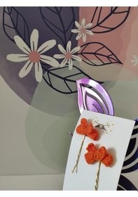Resim Papyonbebek0 Örgü Fiyonk Tel Toka - Turuncu - Organik & El Yapımı Turuncu 