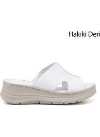 Resim Gönderi(r) Kadın Beyaz Dolgu Taban Hakiki Deri Terlik 