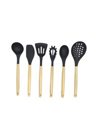 Resim Ivory Doğal Bambu Saplı %100 Silikon Mutfak Seti 6 Parça Siyah 
