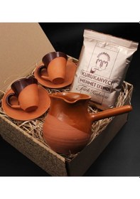 Resim Toprak Sırlı El Yapımı 2'li Türk Kahvesi Fincan Takımı &toprak Cezve Türk Kahve Hediye Seti 