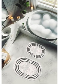 Resim Yıkanabilir Kaymaz Tabanlı Modern Desenli 2'li Banyo Paspas Takımı Obps0008 Renkli 