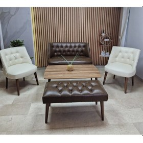 Resim Azra Mobilya Deri Çay Seti Koltuk Takımı Oturma Grubu Cafe Mobilya Ofis-büro Mobilya Balkon Mobilya Acıkahve-krem 