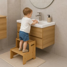 Resim Empressco Fida Kaymaz Ahşap Çocuk Basamak Tabure - Banyo & Lavabo Yükseltici Basamak - Fiyatı, Yorumları 