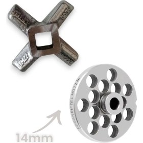 Resim Ikili 14 mm Kıyma Makinesi Ayna ve Bıçak Seti, 22 Numara, Metalik 
