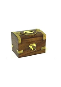 Resim Ahşap Kilitli Sandık Kumbara 4'' 