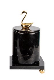 Resim MIARIK DESIGN & DEKORASYON Dekoratif Sıyah Mermer Pamukluk Gold Kuğu Detaylı 