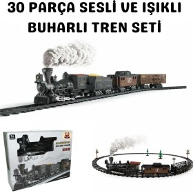 Resim Giffy Işıklı Sesli Buharlı Tren Seti 30 Parça - Gerçek Buhar Efektli, Klasik Lokomotif Oyuncak Tren (135 cm Ray) 