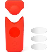 Resim Xindoker Insta360 One X2 Kamera Koruyucu Seti: Kırılmaz Cam Ekran Filmi + Silikon Kılıf Kırmızı 