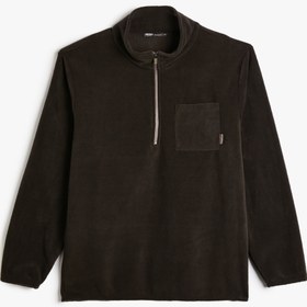 Resim Polar Sweatshirt Yarım Fermuarlı Cep Detaylı Dik Yaka Yumuşak Dokulu 