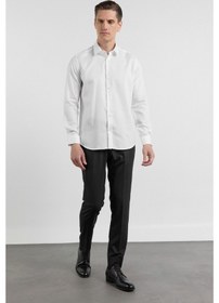 Resim İmza Beyaz Uzun Kol Sert Yaka Kendinden Desenli Pamuk Slim Fit Gömlek 1004255202 2XL 