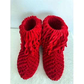 Resim Merut Style El Örgüsü Kadife Ip Püsküllü Ev Botu Panduf 