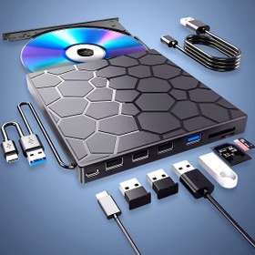 Resim İçindekiler: Dizüstü Bilgisayar için Harici CD/DVD Sürücü, Dizüstü Bilgisayar için DVD Oynatıcı, 8'li 1 Arada USB 3.0 Ultra İnce Taşınabilir, Dizüstü ve Masaüstü Bilgisayarlar ile Uyumlu DVD/CD Yazıcı Optik Sürücü, Windows 11/10/8/7 Linux, CD/VCD/DVD Çalar ve Kazıyıcı 