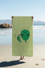 Resim Dijital Baskı Plaj Deniz Havlusu Uzaylı Desenli Peştamal HVL0198 