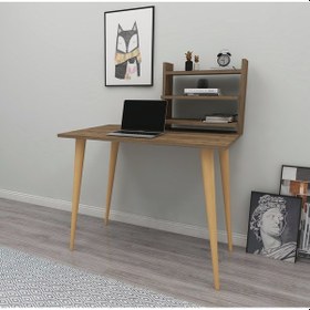 Resim Dekorosso Dekorosso Pub Ahşap Ayaklı Raflı Çalışma Masası Antrasit 