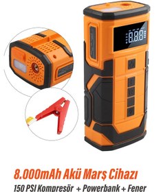 Resim Akü Takviye Cihazı Hava Kompresörü Lastik Şişirme 150psı 800a Güç 8000mah Powerbank 