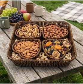 Resim Buradabuldun 5 Parça,4 Kalp Formlu Plastik Rattan Sunum Ve Kahvaltı Seti-bölmeli Çerezlik Ve Meyvelik-doğal Hasır Görünümlü Tepsi Ve Sunum Tabakları Çok Renkli 