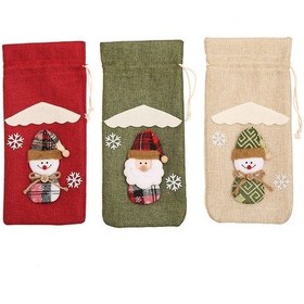 Resim 3 Parça Şarap Şişesi Kılıfı Şarap Çantası Keten Noel Yeni Şampany 