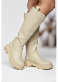 Resim Fox Shoes V973222209 Bej Kalın Tabanlı Kadın Binici Çizmesi Bej 