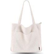 Resim Gajeena Bej Keten Gabardin Çanta - Pratik Günlük Kullanim, Suluğa Dayanikli, El & Çantalik Tasima, 45x40x11 Cm - Modern Vintage Stili 